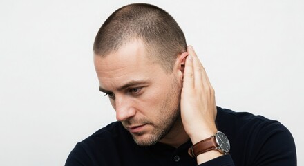 Obraz premium Portrait of a handsome man with short hair isolated on white background