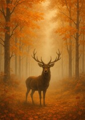 Fototapeta premium Majestic deer in autumn forest