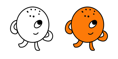 Funny fictional character that looks like an orange. cheerful one-eyed creature. Kids character coloring pages. Pattern for print on fabric, T-shirt, hoodie or children's notebook
