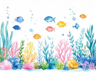 Obraz premium Vibrant Underwater Scene with Colorful Fish and Coral Reef Illustration