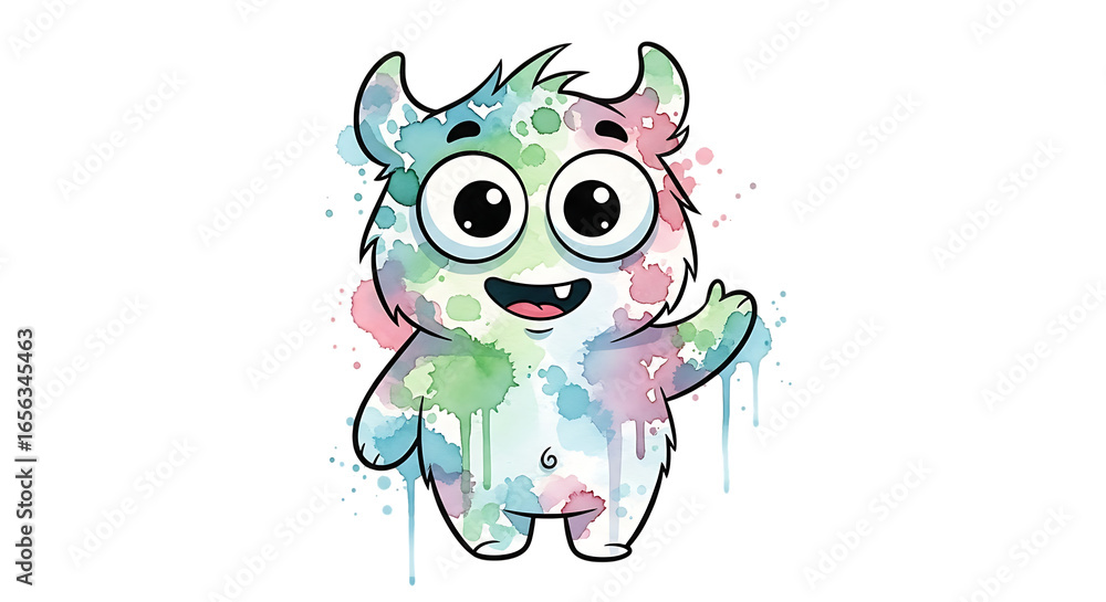 Poster colorful cartoon monster character isolated on transparent background with a playful expression