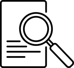 Outline icon of magnifying glass over document, symbol of review or checking.