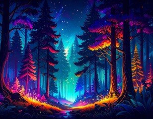 Fototapeta premium Vibrant night forest scene