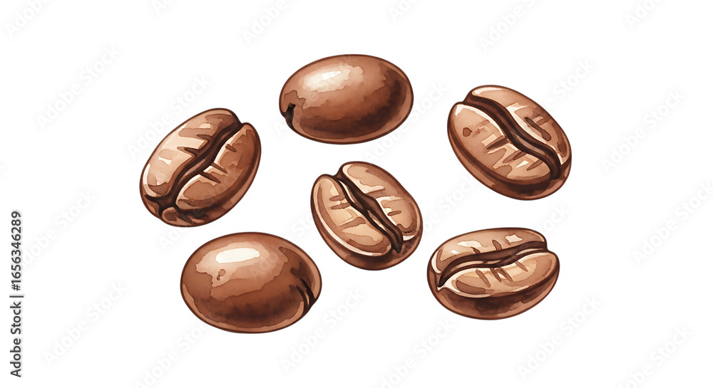 Poster coffee beans isolated on a transparent background for graphic design and culinary use