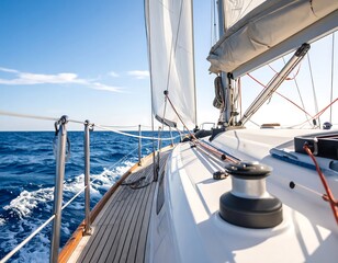 Sailing yacht with ocean cruise, and sunny day.