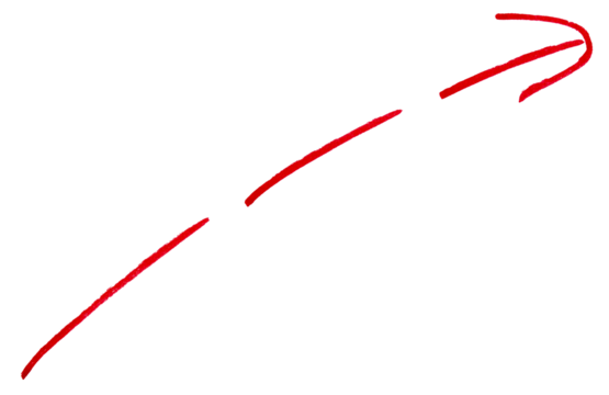 An arrow sign drawn with red marker on transparent background