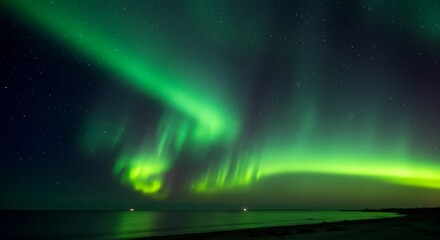 Emerald Aurora Borealis Illuminating Arctic Seascape