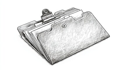 Vintage office clipboard folder sketch retro document storage etching illustration paperwork archive