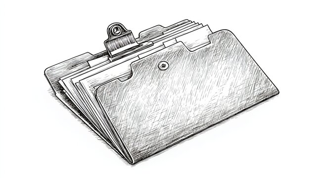 Vintage office clipboard folder sketch retro document storage etching illustration paperwork archive