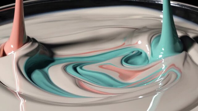 Vibrant Swirls of Pink and Blue Paint Create Mesmerizing Patterns As They Mix Together in a Fluid Motion, Showcasing a Beautiful Abstract Art Form