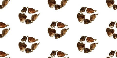 Wild animals. Simple seamless watercolor pattern with fox paw prints in brown color. Hand drawn on white background for packaging design, fabric, notebooks