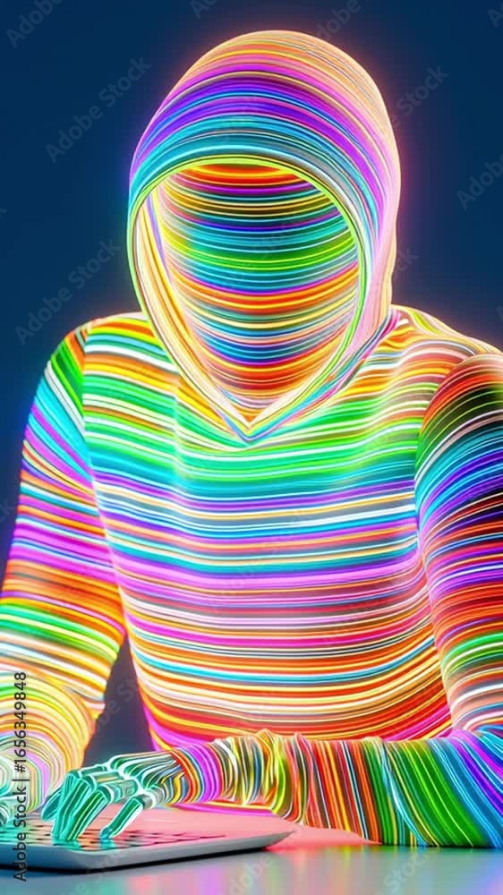 Poster cyber hacker data breach cyber attack anonymous hacker colorful neon glowing hoodie digital security