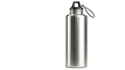 "Stainless Steel Water Bottle with Black Cap Isolated on White background"