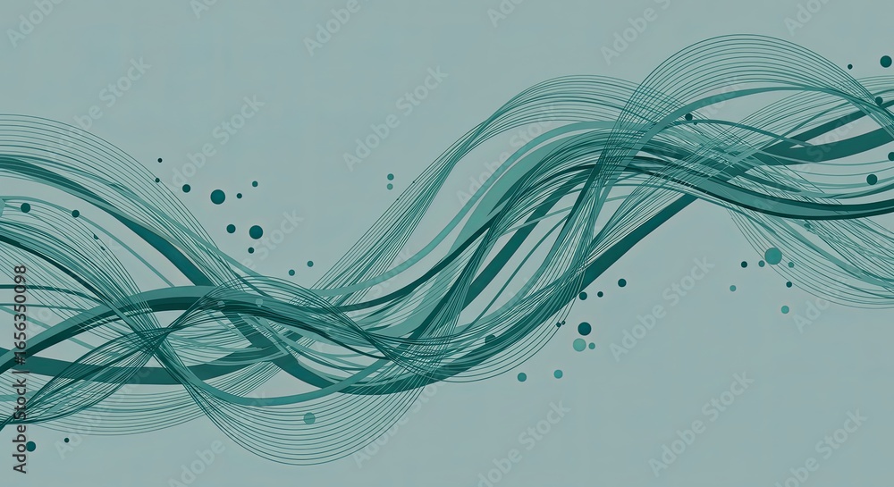 Poster teal abstract wave background: elegant swirling lines and dots design for modern branding