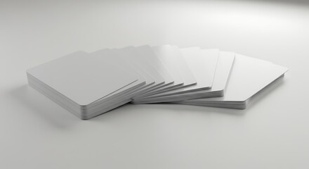Stack of Blank White Square Cards Fanned Out on a Light Gray Surface