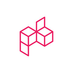 letter p and letter b look like opening box in isometric style. Abstract letters p and b in outline view.