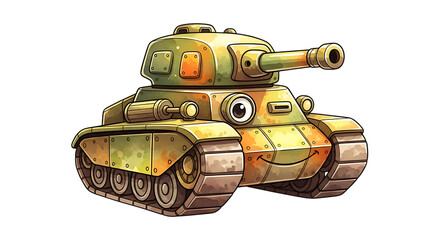 Cartoon style tank illustration suitable for games or educational materials featuring playful design and bright colors