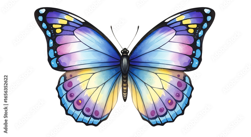 Poster Colorful butterfly illustration with intricate patterns on its wings isolated on a transparent background