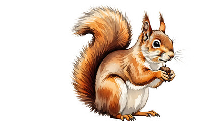 Cute squirrel holding an acorn, isolated on a transparent background for diverse usage