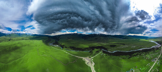 landscape with mountains and clouds
