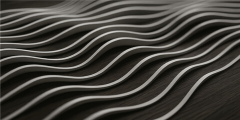 Abstract black and white background with smooth flowing wave texture design