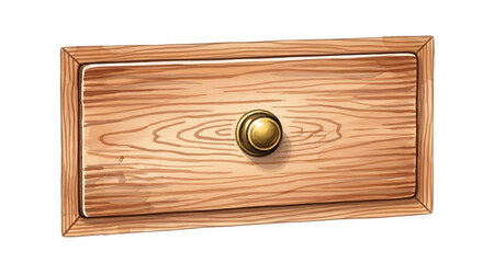 Wooden drawer front with a brass knob isolated on a transparent background for design purposes