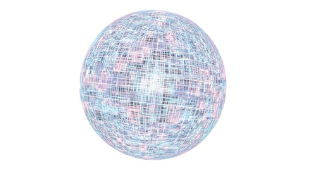 Abstract spherical shape with a grid pattern in pastel colors on a transparent background