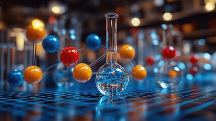 Laboratory flask with molecular model