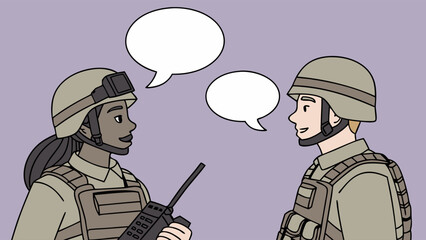 Two Soldiers Communicating with Speech Bubbles.