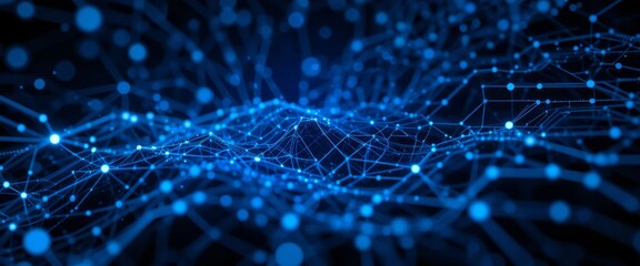 Blue Abstract teal city lights background with digital interface overlay, showcasing technological advancement and modern urban life, ideal for tech or futuristic concepts