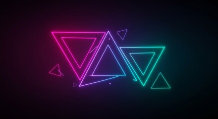 Naklejka premium Neon Triangle Abstract Art: Vibrant Pink and Teal Geometric Design for Modern Branding