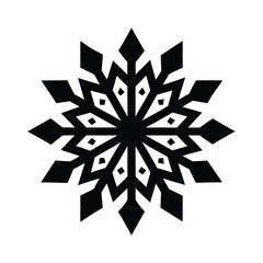 Vector art of black silhouette of a detailed snowflake, symbolizing winter and the holiday season