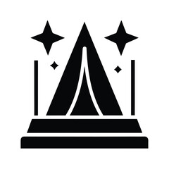 Vector art of black silhouette of a circus tent a stage with stars and spotlights, representing entertainment and celebration