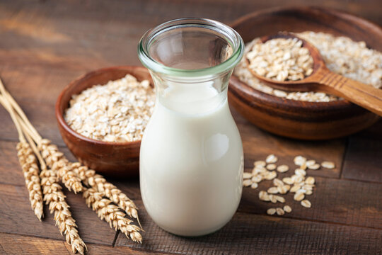 Alternative milk Oat milk, gluten free lactose free dairy free. Rustic composition