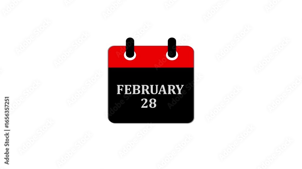 Poster daily calendar date icon isolated animation , february month 28 days text animation . calendar showi