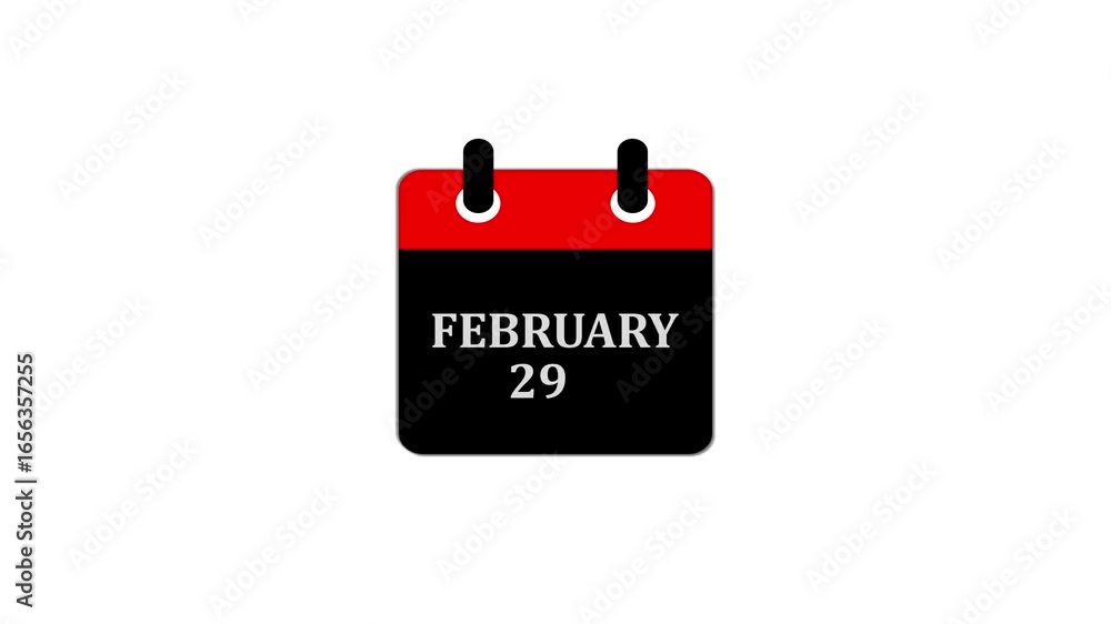 Poster daily calendar date icon isolated animation , february month 29 days text animation . calendar showi