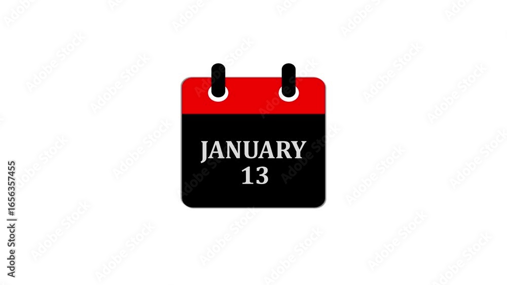 Poster daily calendar date icon isolated animation , january month 13 days text animation . calendar showin