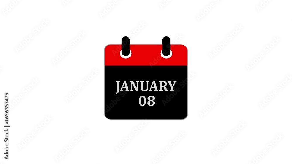 Poster daily calendar date icon isolated animation , january month 08 days text animation . calendar showin