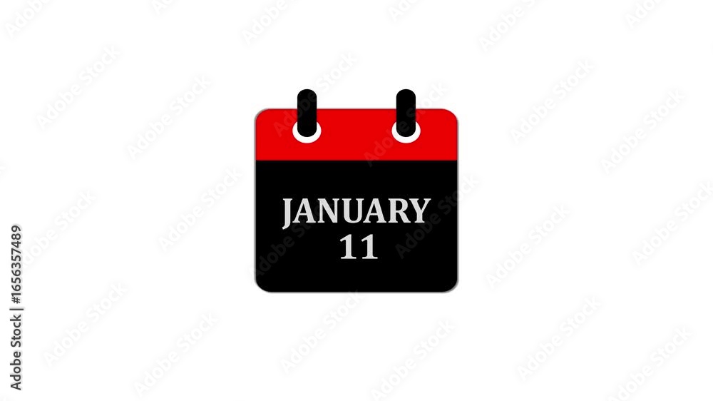 Poster daily calendar date icon isolated animation , january month 11 days text animation . calendar showin