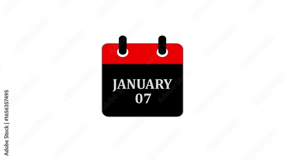 Poster daily calendar date icon isolated animation , january month 07 days text animation . calendar showin