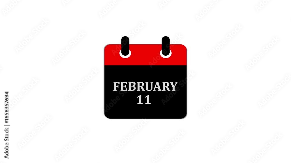 Poster daily calendar date icon isolated animation , february month 11 days text animation . calendar showi