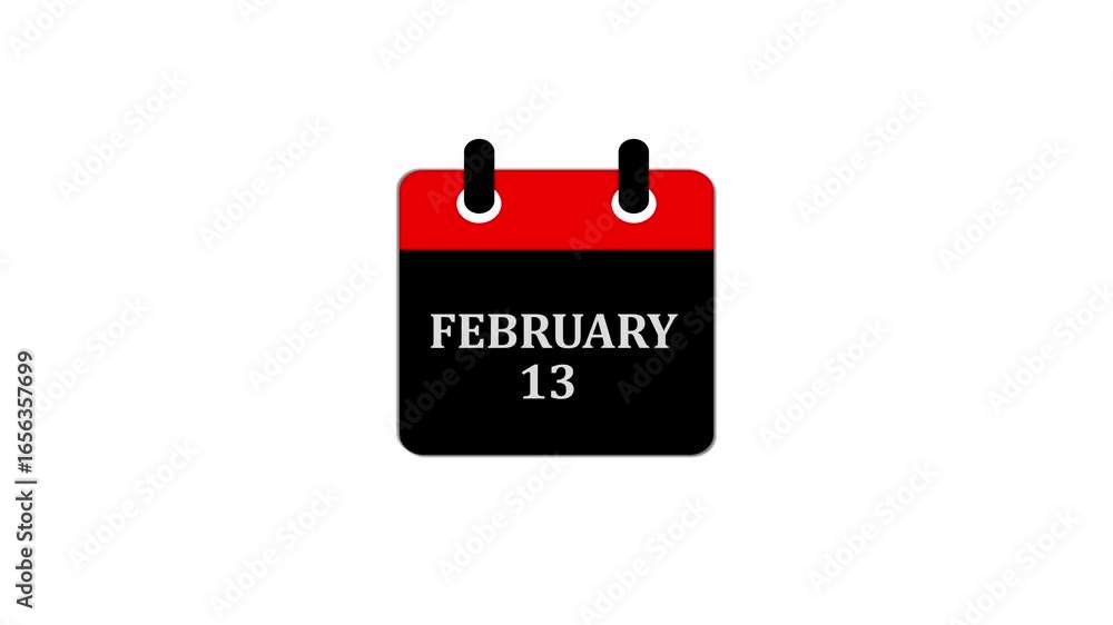 Poster daily calendar date icon isolated animation , february month 13 days text animation . calendar showi