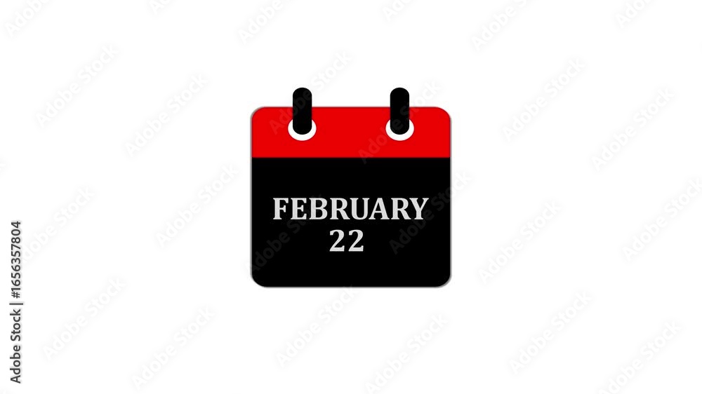 Poster daily calendar date icon isolated animation , february month 22 days text animation . calendar showi