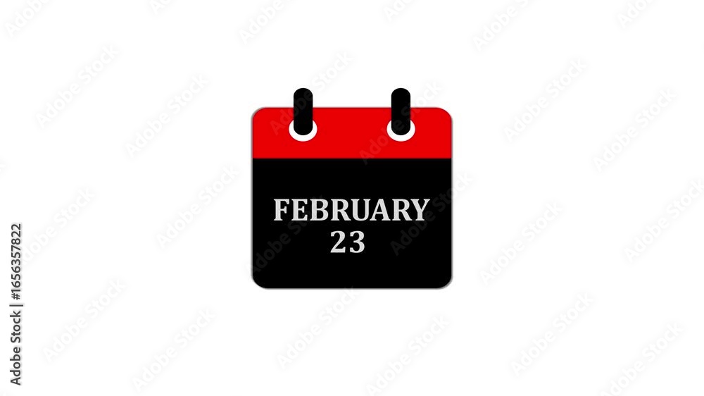 Poster daily calendar date icon isolated animation , february month 23 days text animation . calendar showi