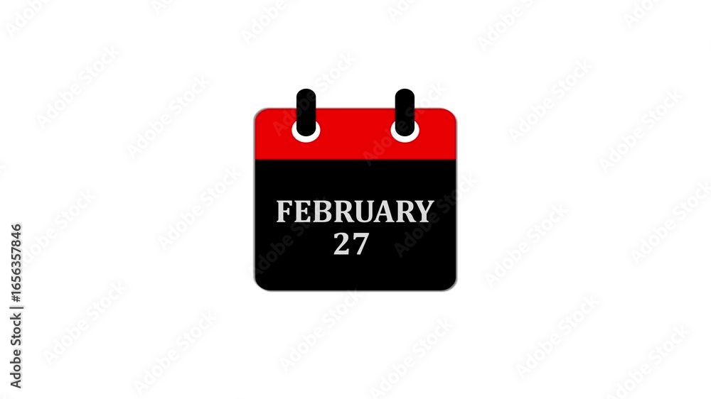 Poster daily calendar date icon isolated animation , february month 27 days text animation . calendar showi