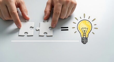 Connecting puzzle pieces to an idea lightbulb