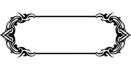 An edgy rectangular frame with sharp, tribal tattoo-style flourishes. This black and white vector silhouette is perfect for Y2K, gothic, and streetwear-themed graphic designs.