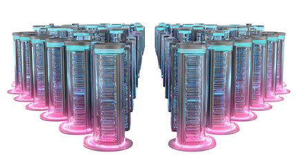 A futuristic data center with rows of glowing servers, symbolizing the future of data storage
