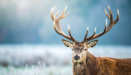  Majestic Stag's Regal Stance in a Misty Morning Scene Capturing the Grace and Presence of a Magnificent Animal in Nature's Embrace
