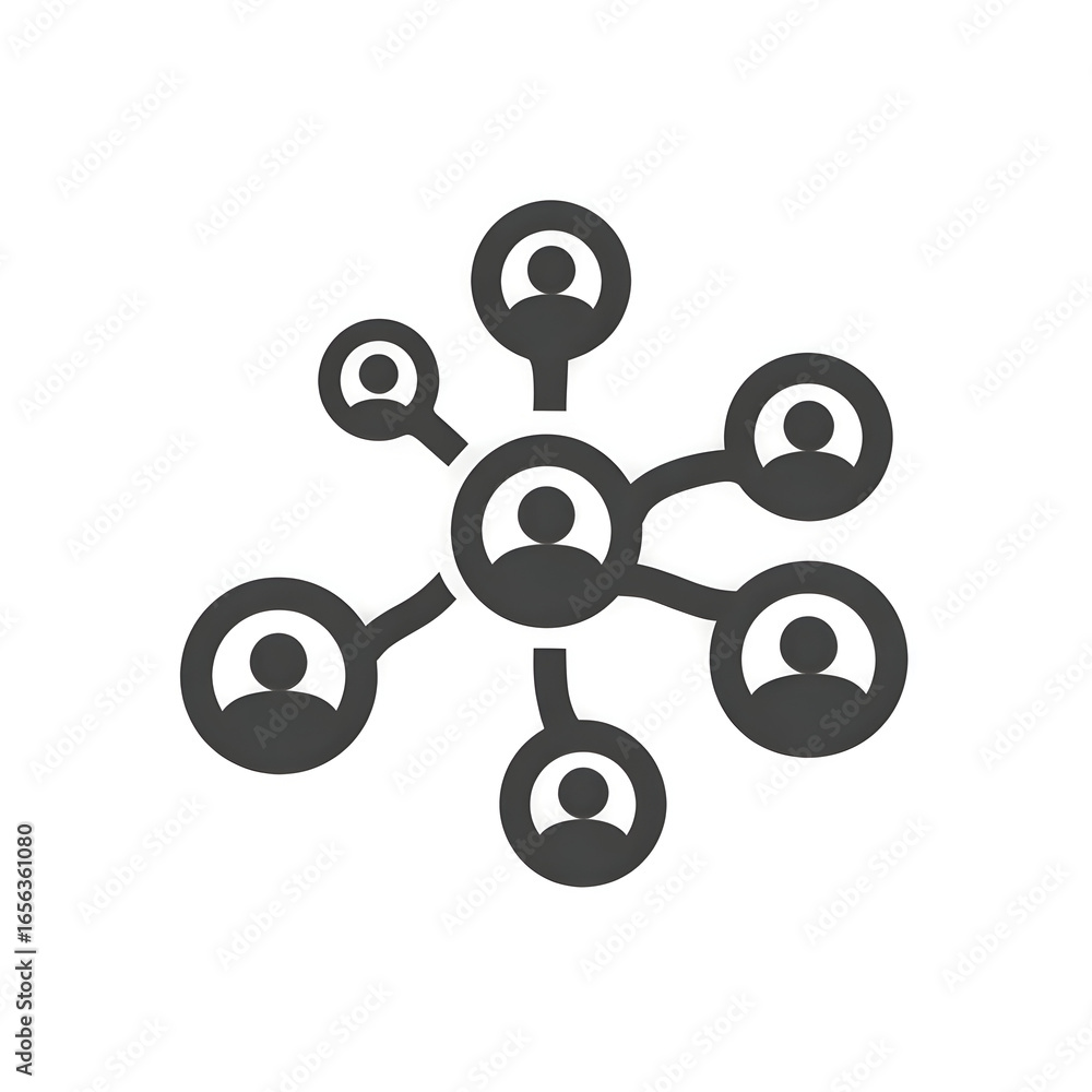 Poster a conceptual illustration of social connections represented by people icons linked together, symboli